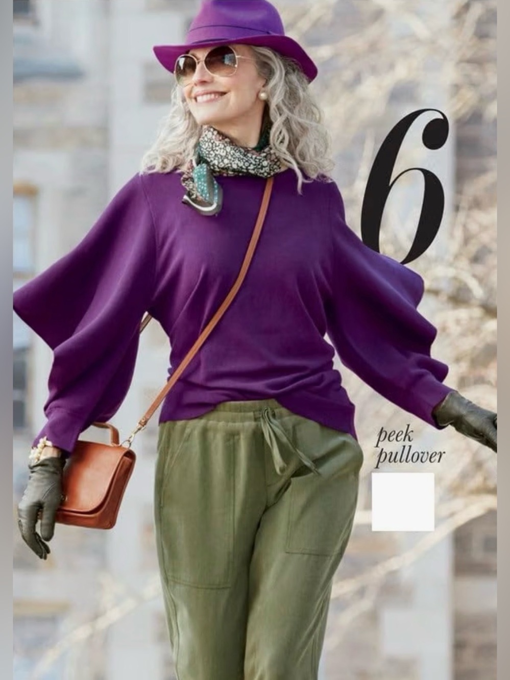 Cabi | French Violet 3¼ Flounce Long Sleeve Peek Pullover Sweater